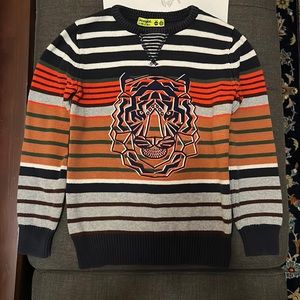 Unique Multicolor Striped Desigual Boy 7/8 Tiger Applique Sweater, Mint!